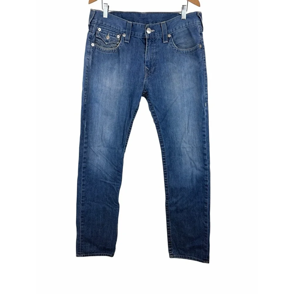 True Religion Billie Mid-Rise Men's Skinny Straight Jeans Size‎ 34x32 Blue Denim